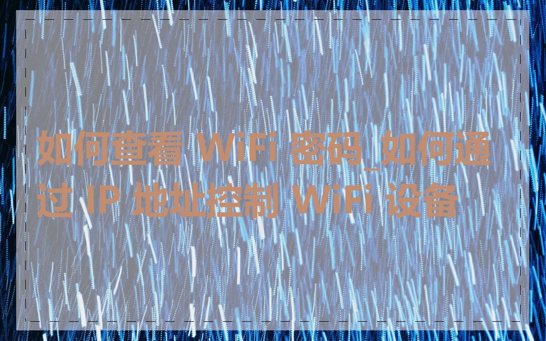 如何查看 WiFi 密码_如何通过 IP 地址控制 WiFi 设备