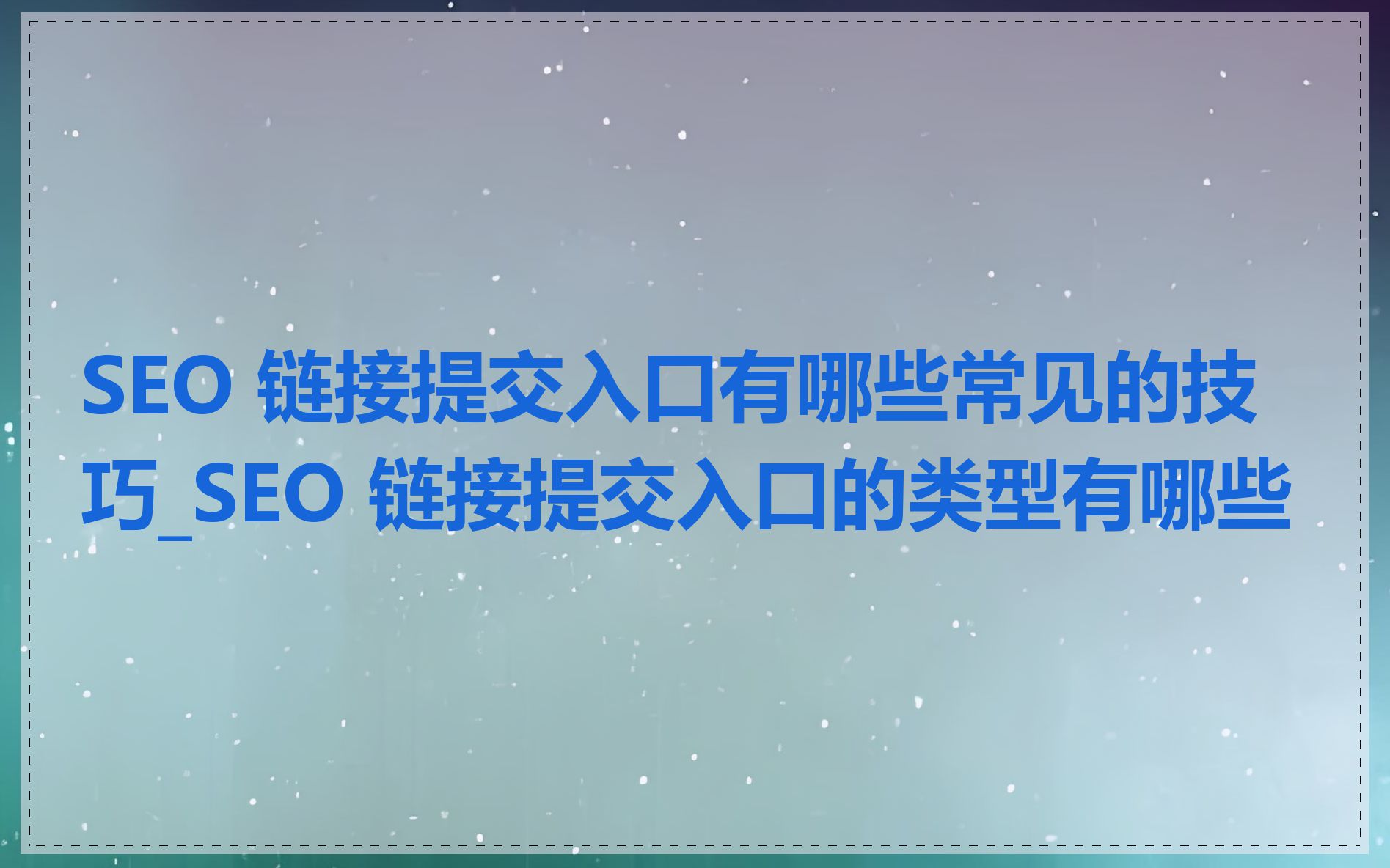 SEO 链接提交入口有哪些常见的技巧_SEO 链接提交入口的类型有哪些