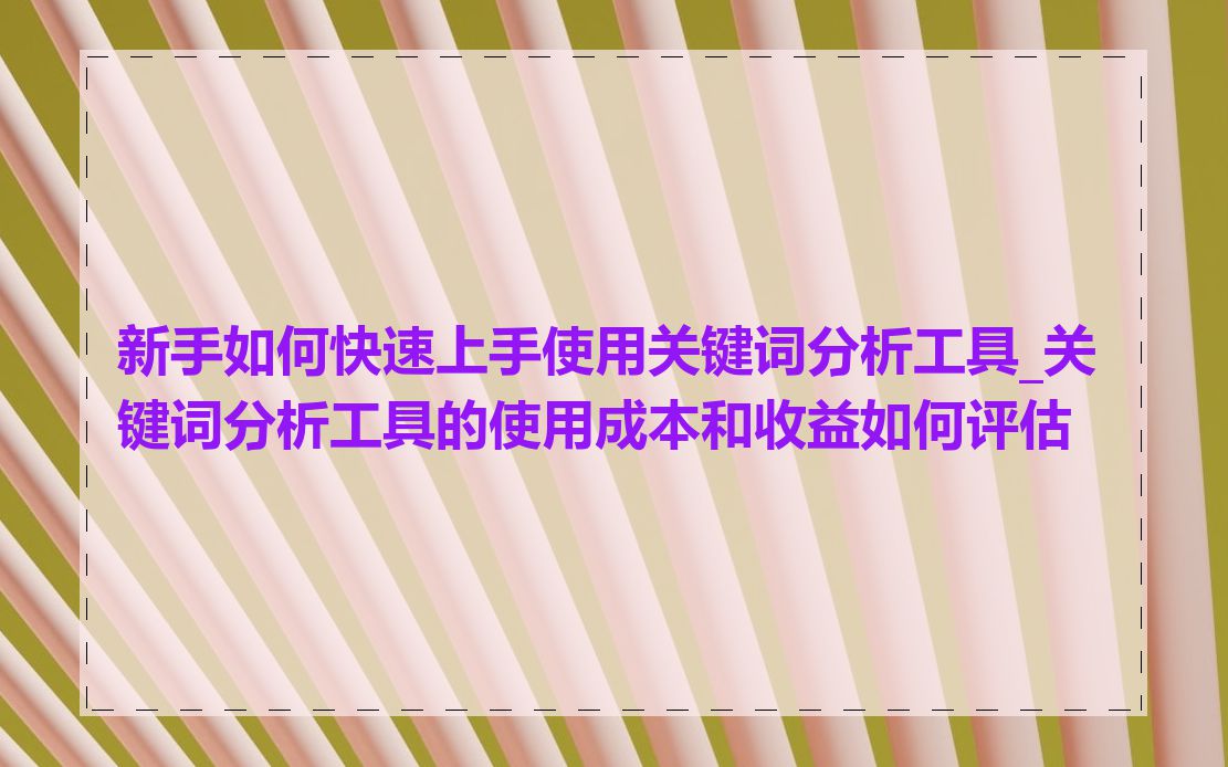新手如何快速上手使用关键词分析工具_关键词分析工具的使用成本和收益如何评估