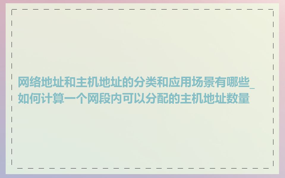 网络地址和主机地址的分类和应用场景有哪些_如何计算一个网段内可以分配的主机地址数量