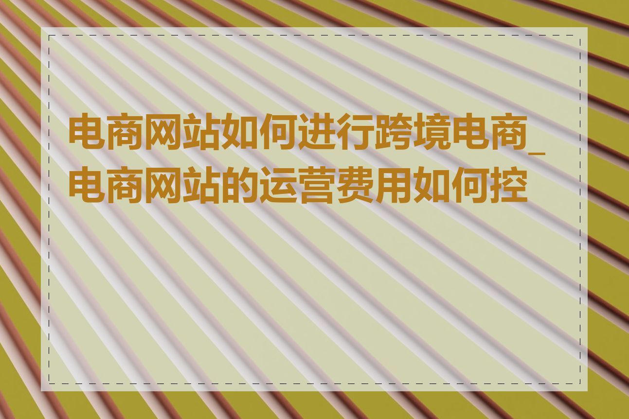 电商网站如何进行跨境电商_电商网站的运营费用如何控制
