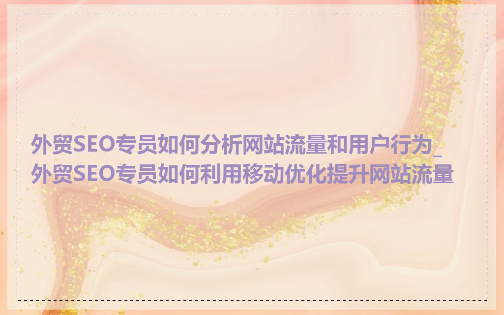 外贸SEO专员如何分析网站流量和用户行为_外贸SEO专员如何利用移动优化提升网站流量