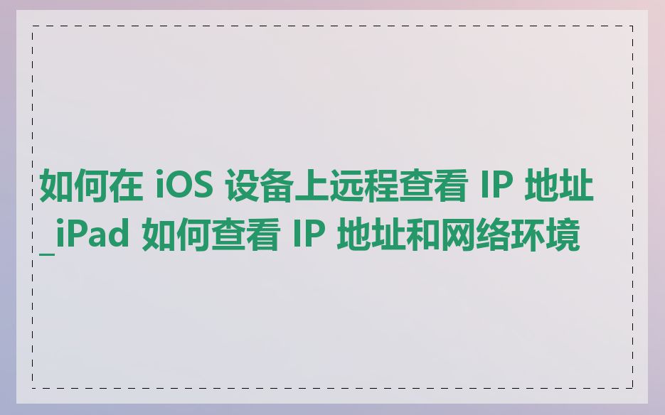 如何在 iOS 设备上远程查看 IP 地址_iPad 如何查看 IP 地址和网络环境