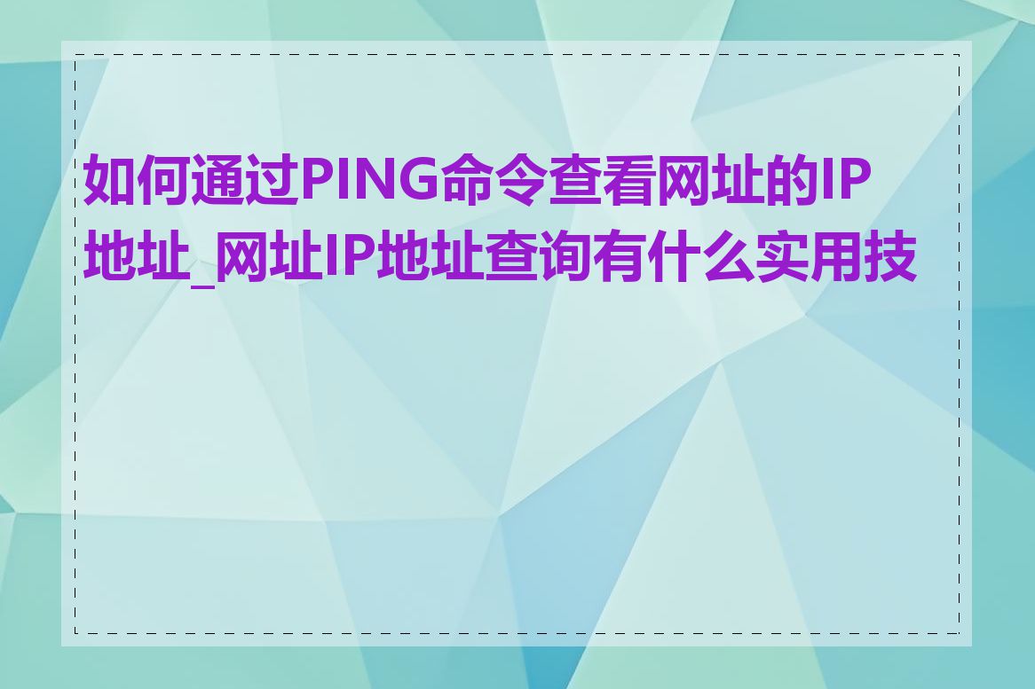 如何通过PING命令查看网址的IP地址_网址IP地址查询有什么实用技巧