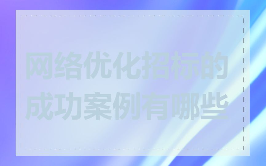 网络优化招标的成功案例有哪些
