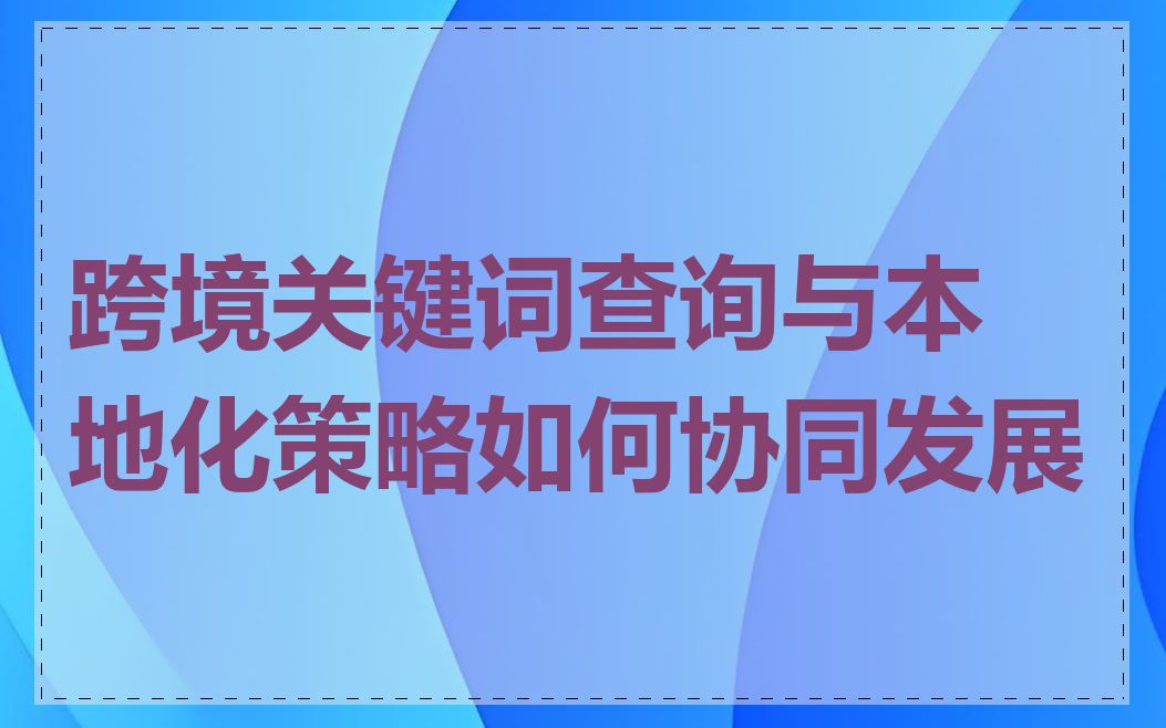 跨境关键词查询与本地化策略如何协同发展
