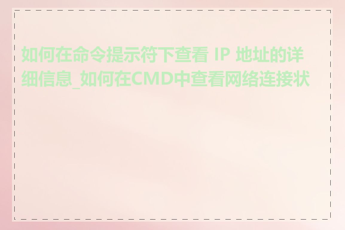 如何在命令提示符下查看 IP 地址的详细信息_如何在CMD中查看网络连接状态