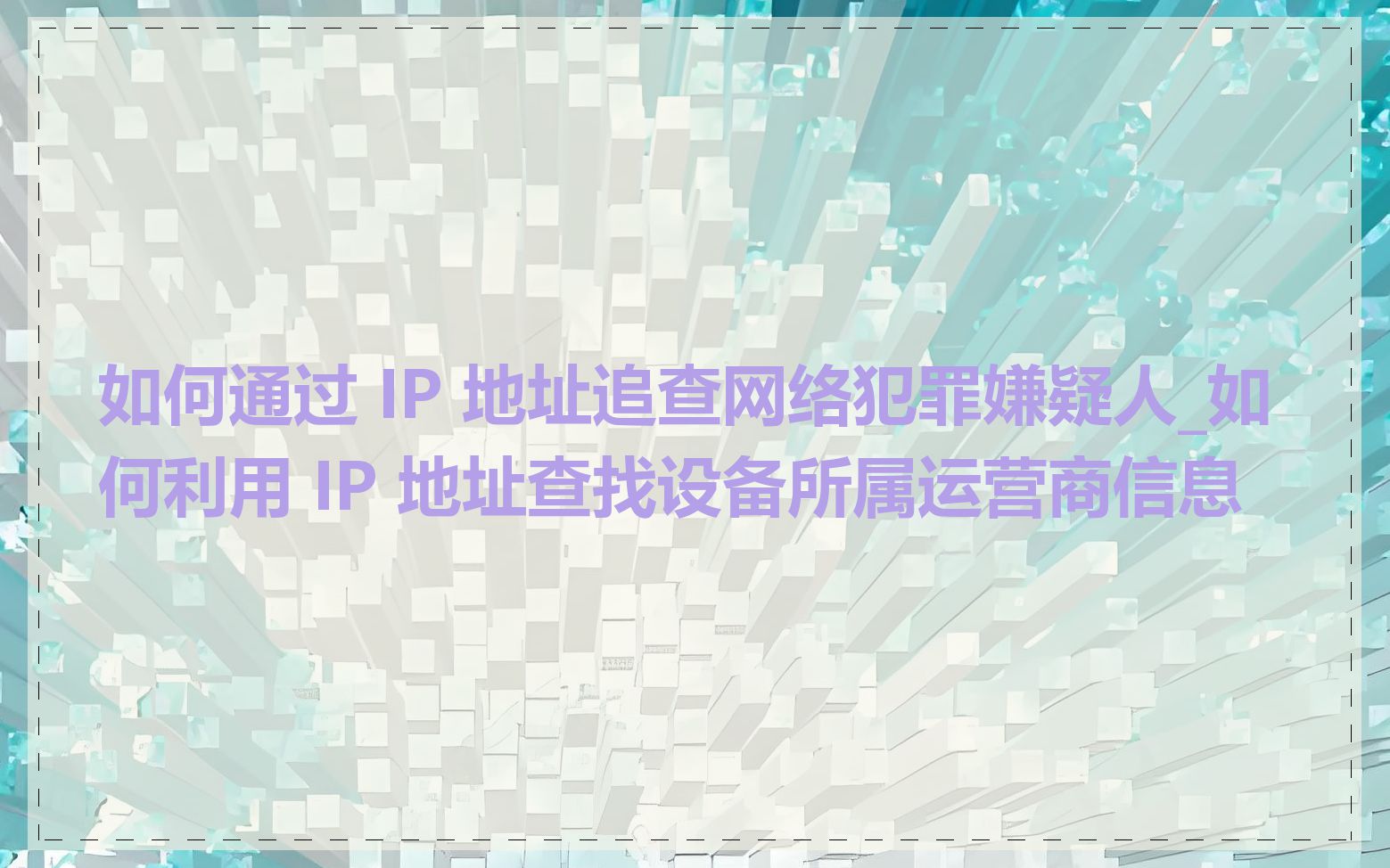 如何通过 IP 地址追查网络犯罪嫌疑人_如何利用 IP 地址查找设备所属运营商信息