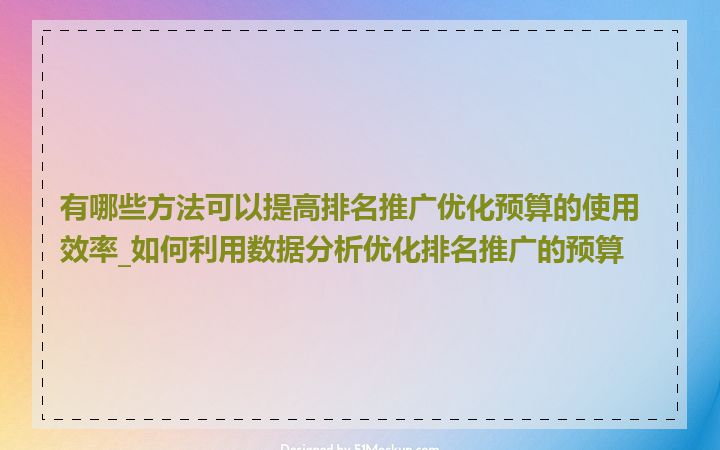 有哪些方法可以提高排名推广优化预算的使用效率_如何利用数据分析优化排名推广的预算
