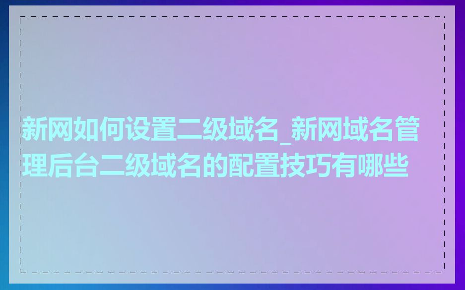 新网如何设置二级域名_新网域名管理后台二级域名的配置技巧有哪些