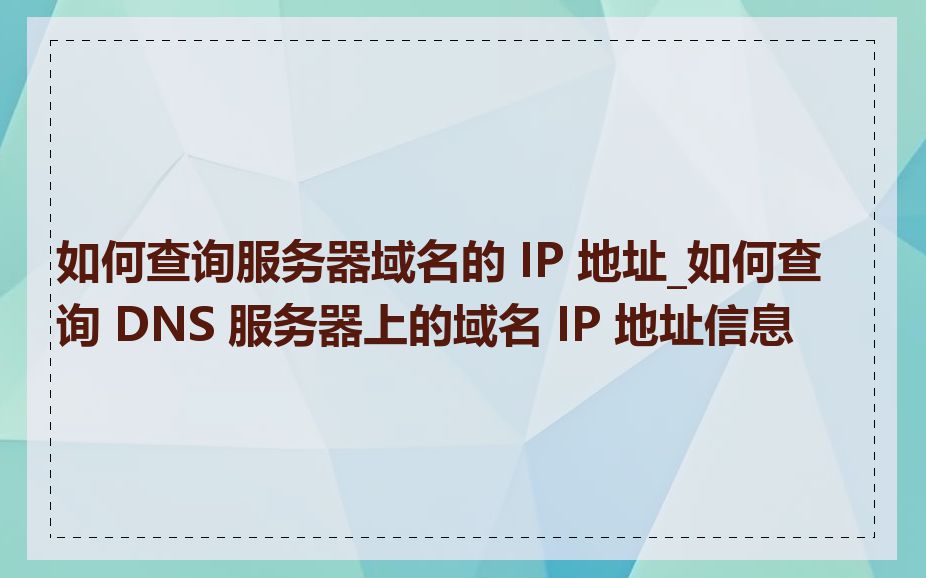 如何查询服务器域名的 IP 地址_如何查询 DNS 服务器上的域名 IP 地址信息