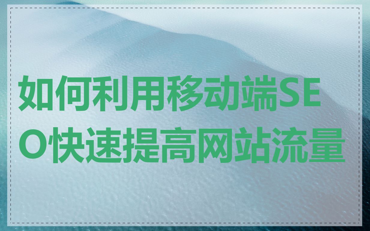 如何利用移动端SEO快速提高网站流量