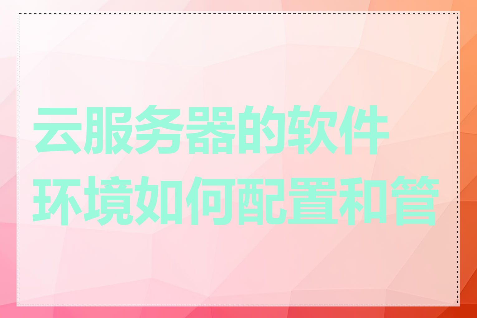 云服务器的软件环境如何配置和管理