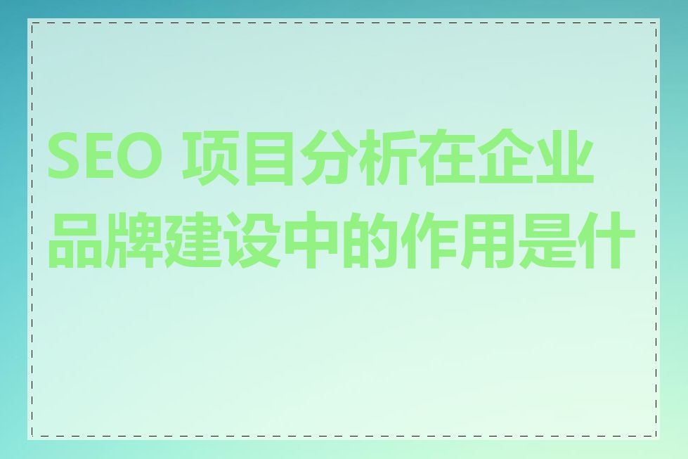 SEO 项目分析在企业品牌建设中的作用是什么