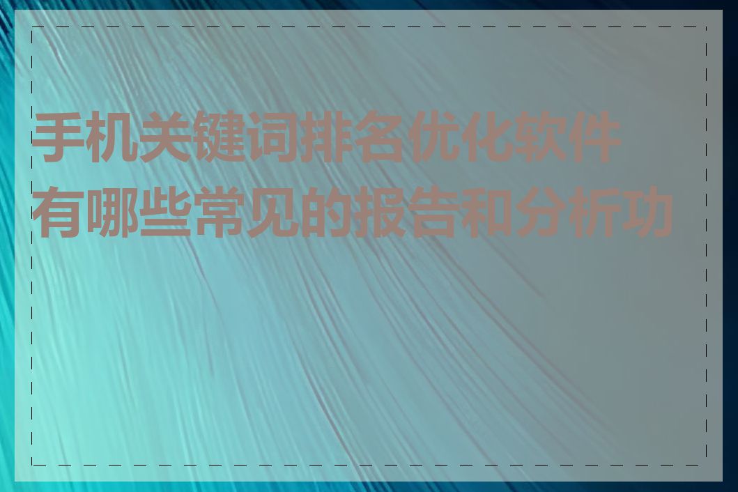 手机关键词排名优化软件有哪些常见的报告和分析功能
