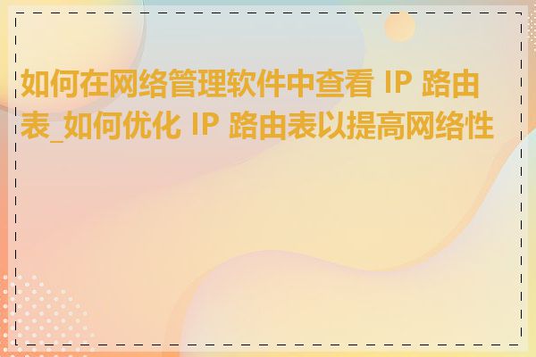 如何在网络管理软件中查看 IP 路由表_如何优化 IP 路由表以提高网络性能