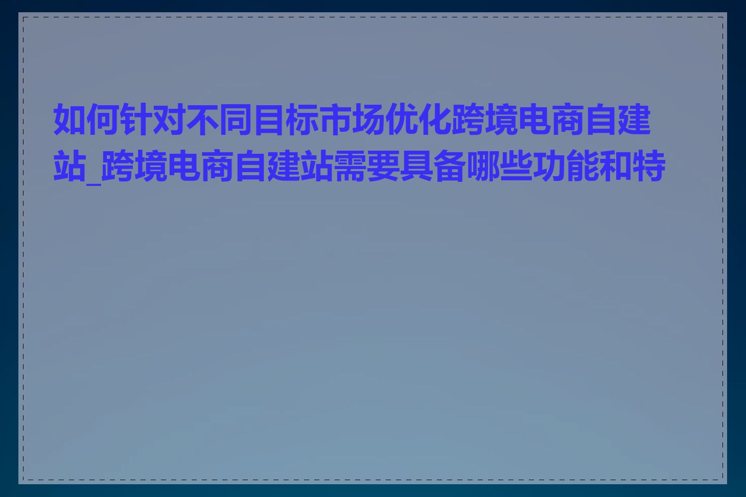 如何针对不同目标市场优化跨境电商自建站_跨境电商自建站需要具备哪些功能和特性