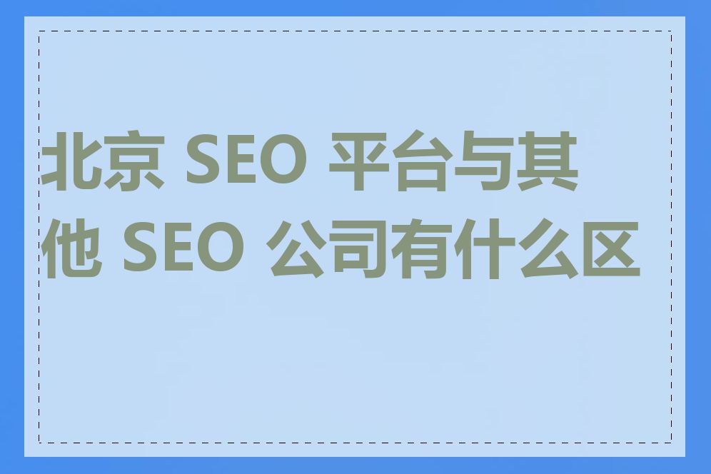 北京 SEO 平台与其他 SEO 公司有什么区别