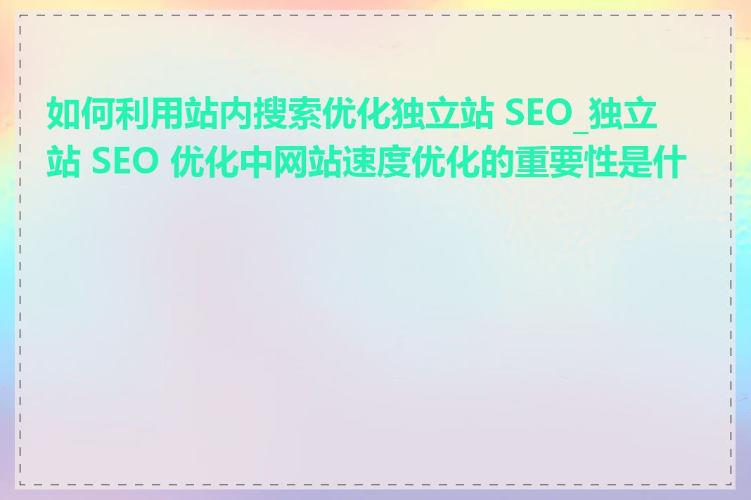 如何利用站内搜索优化独立站 SEO_独立站 SEO 优化中网站速度优化的重要性是什么