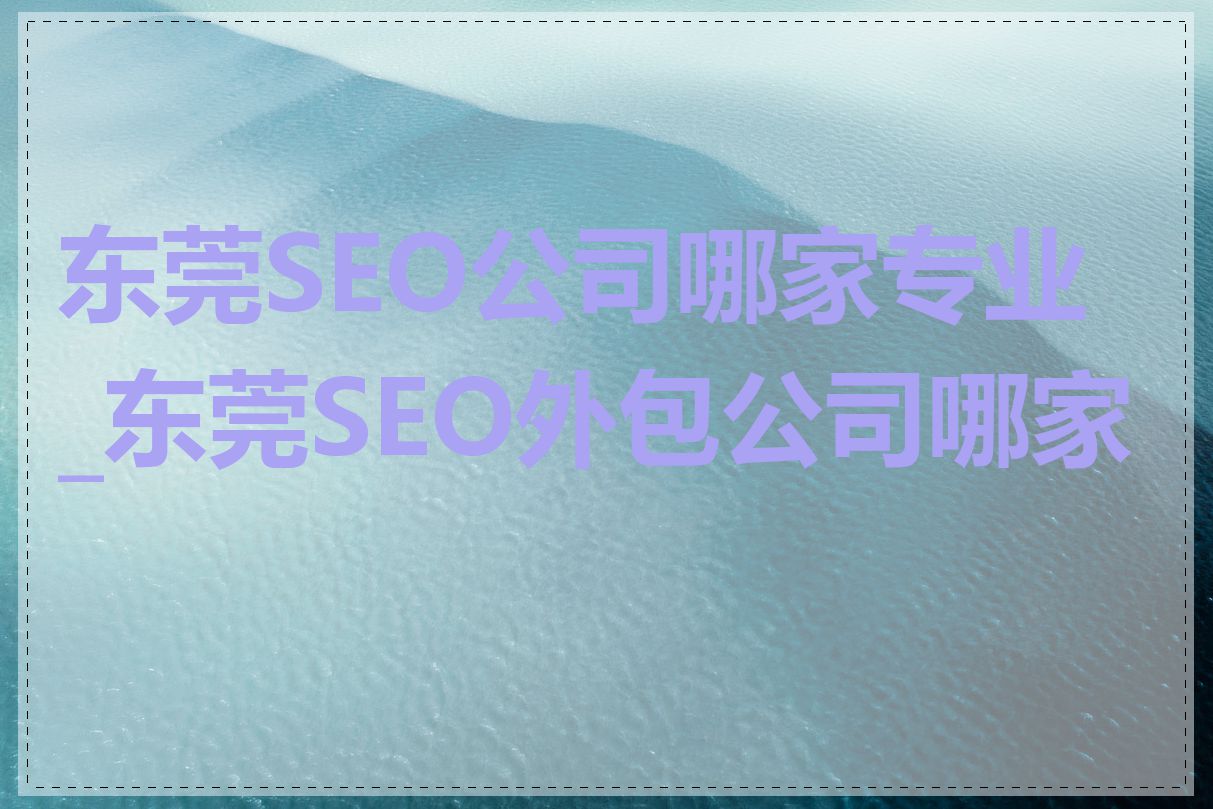东莞SEO公司哪家专业_东莞SEO外包公司哪家好