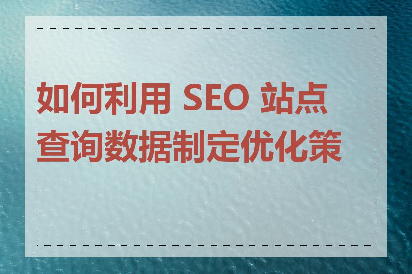 如何利用 SEO 站点查询数据制定优化策略