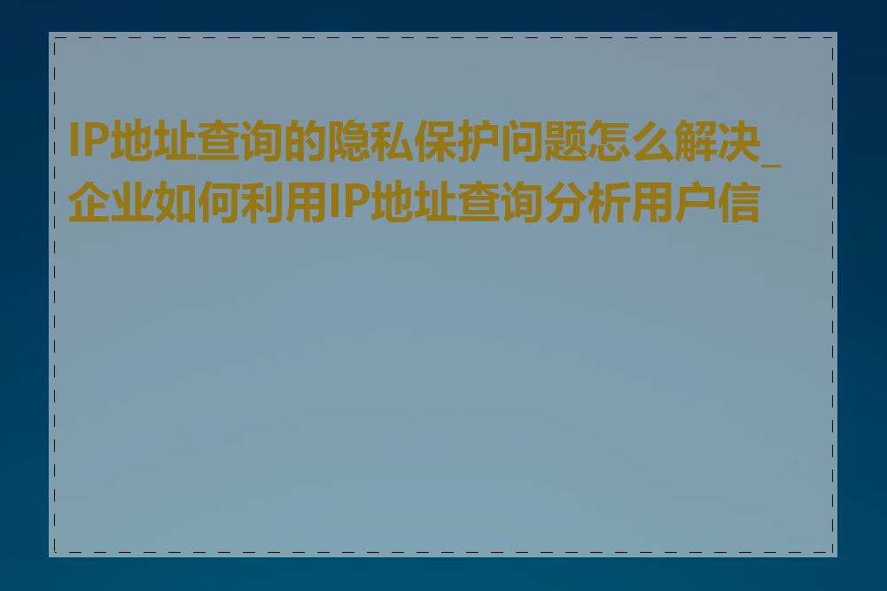 IP地址查询的隐私保护问题怎么解决_企业如何利用IP地址查询分析用户信息