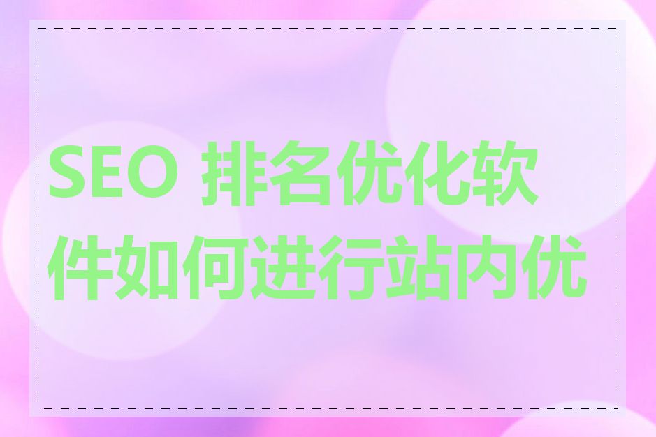 SEO 排名优化软件如何进行站内优化