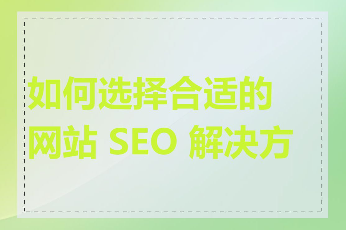 如何选择合适的网站 SEO 解决方案