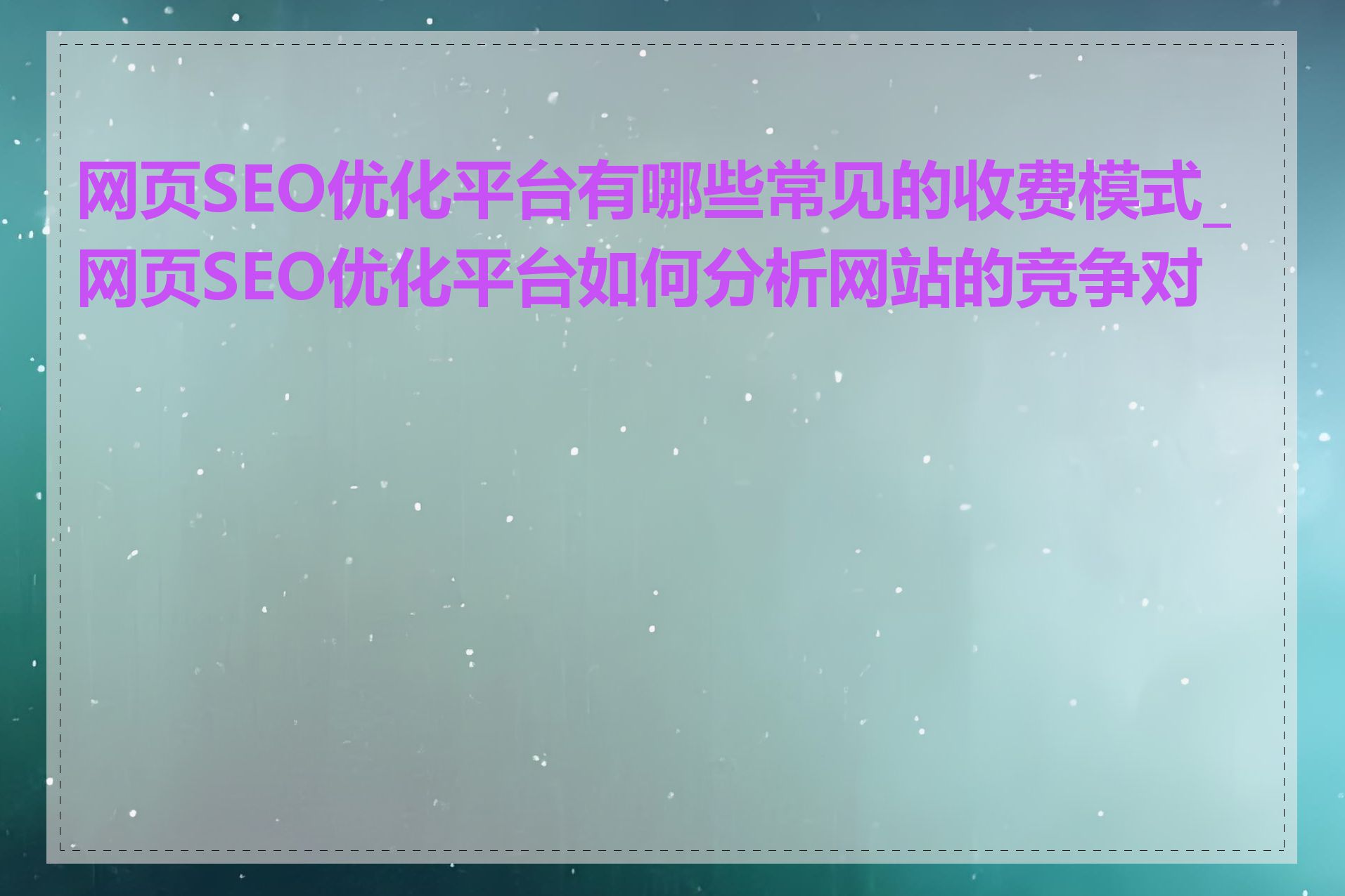 网页SEO优化平台有哪些常见的收费模式_网页SEO优化平台如何分析网站的竞争对手