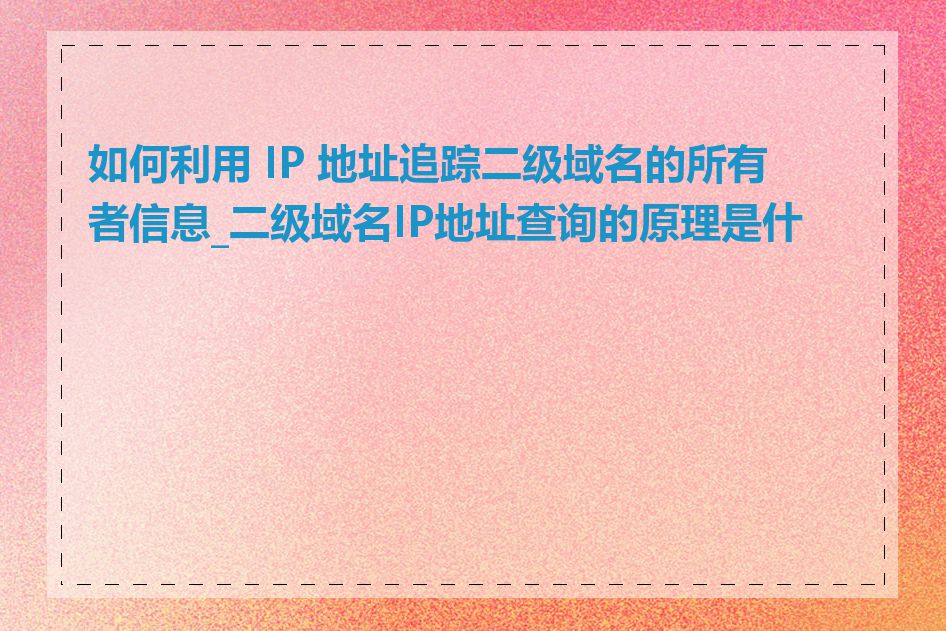如何利用 IP 地址追踪二级域名的所有者信息_二级域名IP地址查询的原理是什么