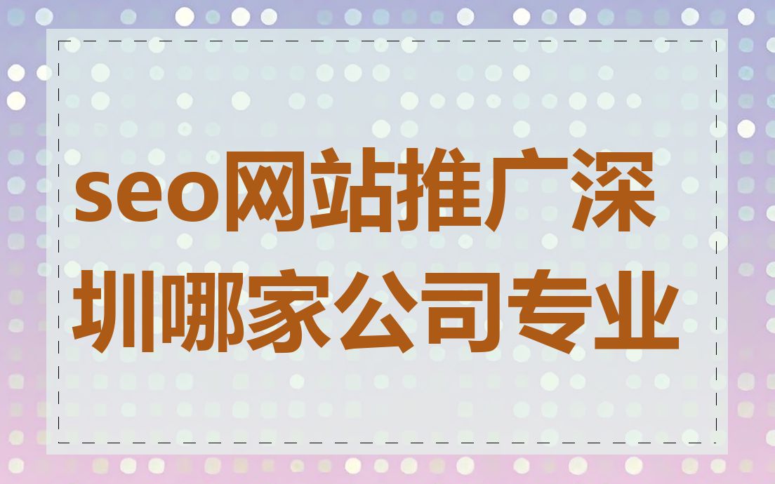 seo网站推广深圳哪家公司专业