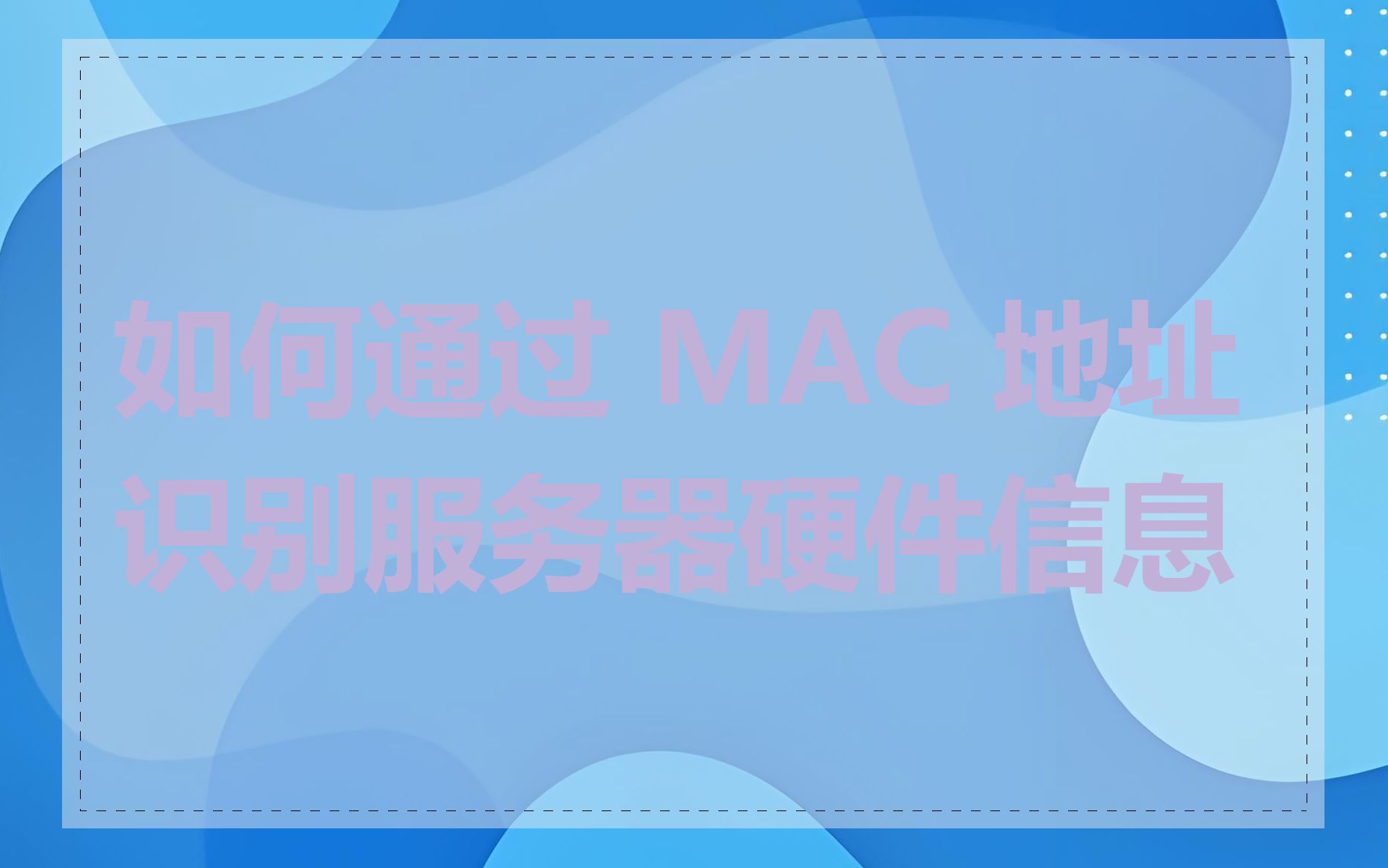 如何通过 MAC 地址识别服务器硬件信息