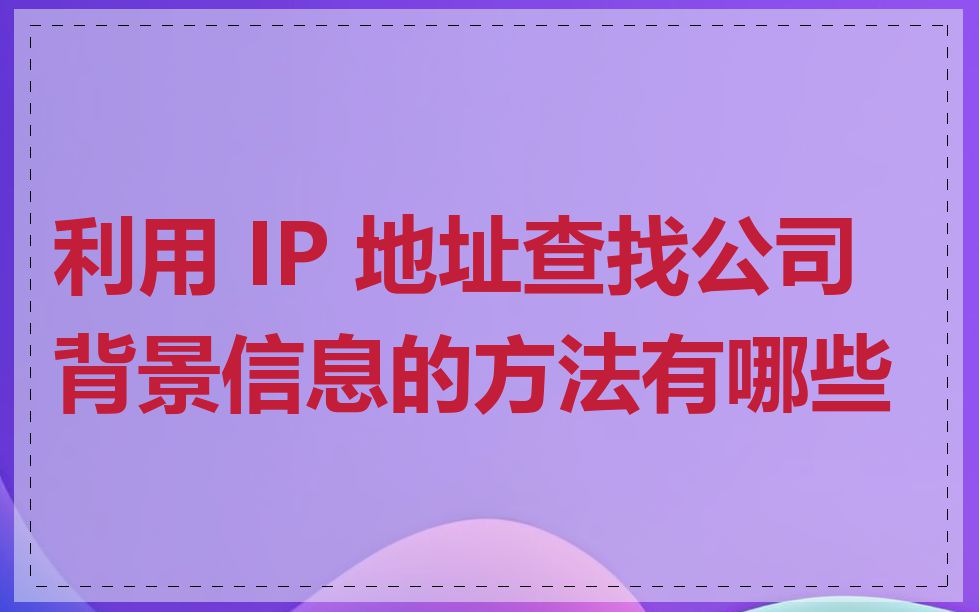 利用 IP 地址查找公司背景信息的方法有哪些