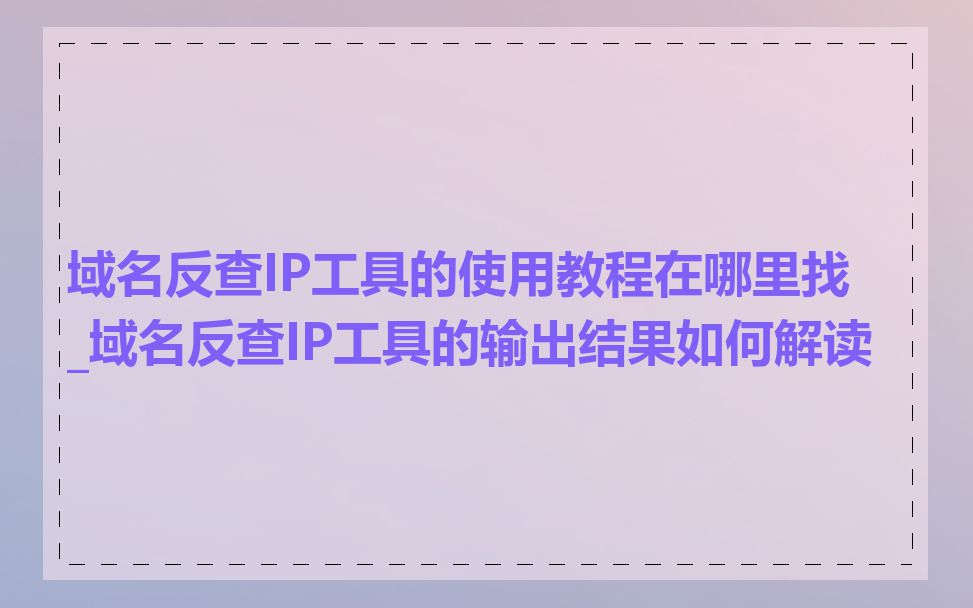 域名反查IP工具的使用教程在哪里找_域名反查IP工具的输出结果如何解读