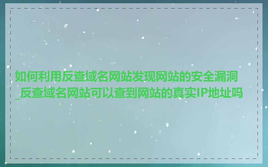 如何利用反查域名网站发现网站的安全漏洞_反查域名网站可以查到网站的真实IP地址吗