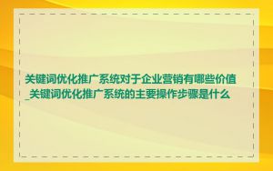 关键词优化推广系统对于企业营销有哪些价值_关键词优化推广系统的主要操作步骤是什么