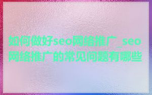 如何做好seo网络推广_seo网络推广的常见问题有哪些