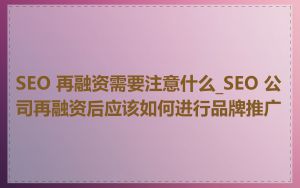 SEO 再融资需要注意什么_SEO 公司再融资后应该如何进行品牌推广