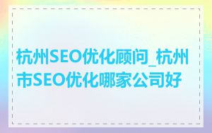 杭州SEO优化顾问_杭州市SEO优化哪家公司好