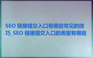 SEO 链接提交入口有哪些常见的技巧_SEO 链接提交入口的类型有哪些