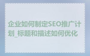 企业如何制定SEO推广计划_标题和描述如何优化