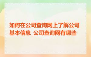 如何在公司查询网上了解公司基本信息_公司查询网有哪些