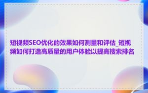 短视频SEO优化的效果如何测量和评估_短视频如何打造高质量的用户体验以提高搜索排名
