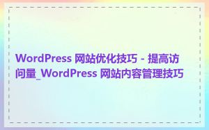WordPress 网站优化技巧 - 提高访问量_WordPress 网站内容管理技巧