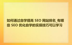 如何通过自学提高 SEO 网站排名_有哪些 SEO 优化自学的实操技巧可以学习