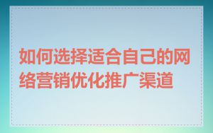 如何选择适合自己的网络营销优化推广渠道