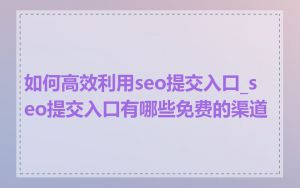如何高效利用seo提交入口_seo提交入口有哪些免费的渠道