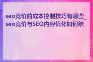 seo竞价的成本控制技巧有哪些_seo竞价与SEO内容优化如何结合