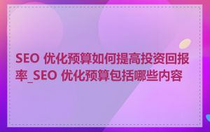 SEO 优化预算如何提高投资回报率_SEO 优化预算包括哪些内容