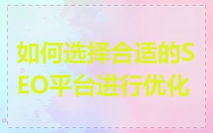 如何选择合适的SEO平台进行优化